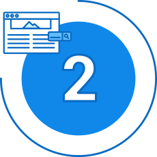 Icon of number two and a web page, with blue circular background