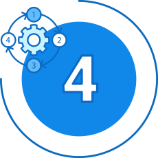 Icon of number four and a settings tool sign, with blue circular background