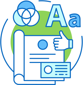 Icon with open book and letter "A", with a circular green background