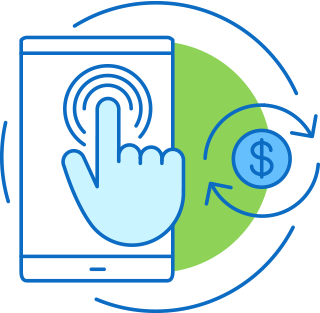 widget-type image showing finger clicking on a mobile screen and a money sign