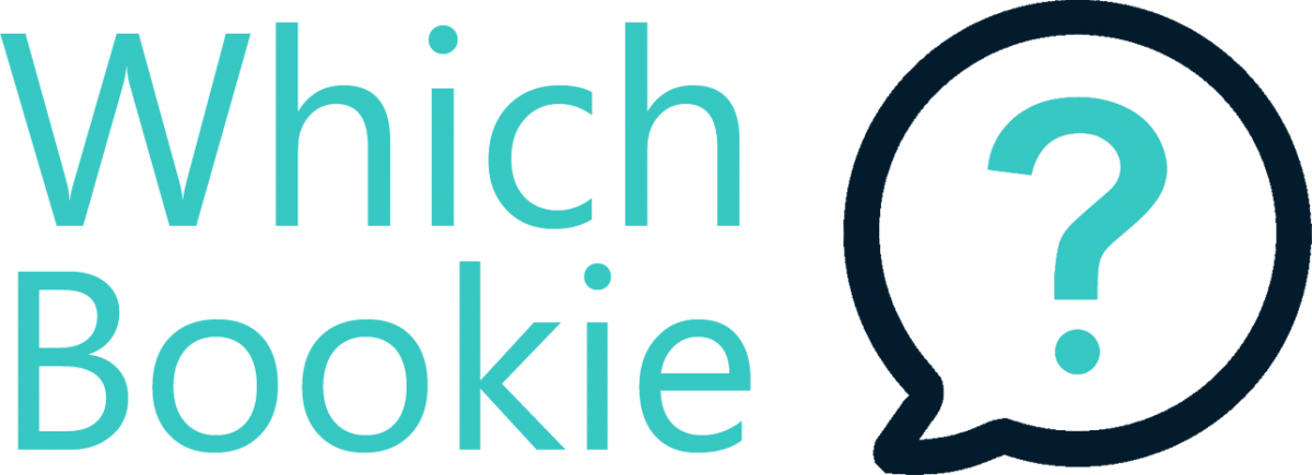 "Which Bookie" Logo in teal text over white background
